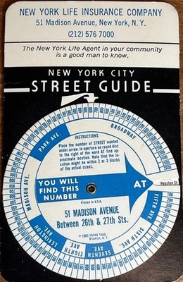 Vintage New York City Street Guide Rotating Dial Promo - New York Life Insurance