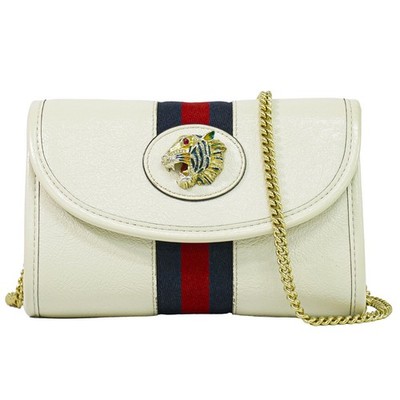 GUCCI Rajah Tiger Head Sherry Leather Chain Shoulder Crossbody Bag White Gold