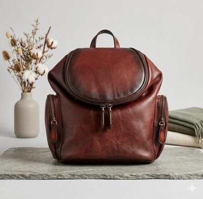 Handmade Accented Brown Backpack Genuine Leather High-end Craftsmanship NWOT 