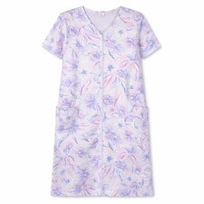 Miss Elaine Relax M Zip Front Floral House Dress Robe Pockets Pastel