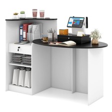 Reception Desk w/ Lockable Drawer  Adjustable Shelf Oval Tabletop for Store