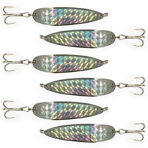 Crocodile Fishing Spoons 3oz, 6 Pcs Silver Color with Heavy-Duty Treble Hooks,  - Image 3