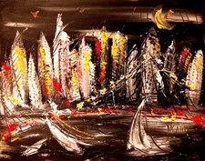 AMERICAN CITY Abstract Modern Original Oil Painting  CANVAS