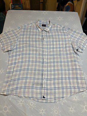UNTUCKit Men s Button Up Shirt 3XL 100% Linen Casual Short Sleeve Plaid
