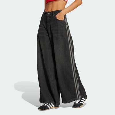 Adidas Originals Adicolor Denim Adilenium Pant Womens 32x30 Black Wide Leg Jeans