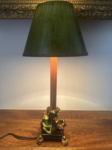 Vintage Fairy Tale Crowned Frog Prince & Butterflies Table Lamp Fantasy Rare
