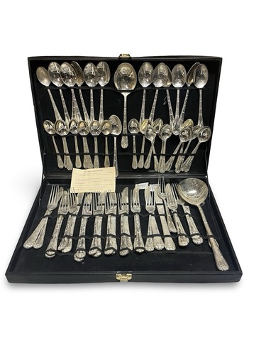 WM ROGERS & SON Enchanted Rose Silverplated FLATWARE 63 Piece Set For 12 Complet