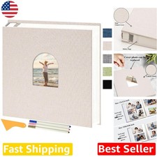 Beige Linen Photo Album 12.6x13" - Arch Window, 120 Acid-Free Pages