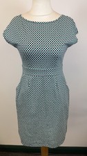 Boden Women's Green & White Jersey Stretch Midi Dress UK 10P Boat Neck Summer