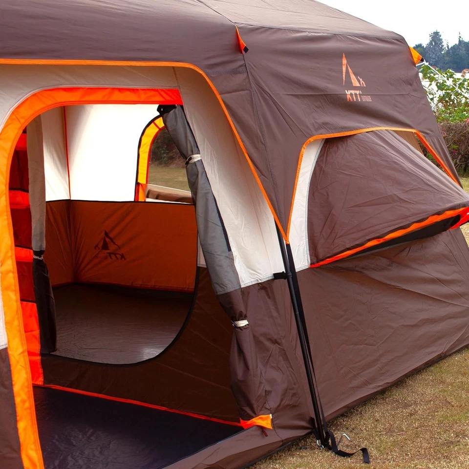 Tienda Cabina Instantánea Naranja 14 x 10 10 10 Personas 2 Habitaciones Exterior Refugio Camping NUEVO Foto 3 de 4