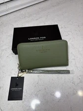 New London Fog Samantha Zip Around Olive Green Wallet 100th Anniversary MSRP $58