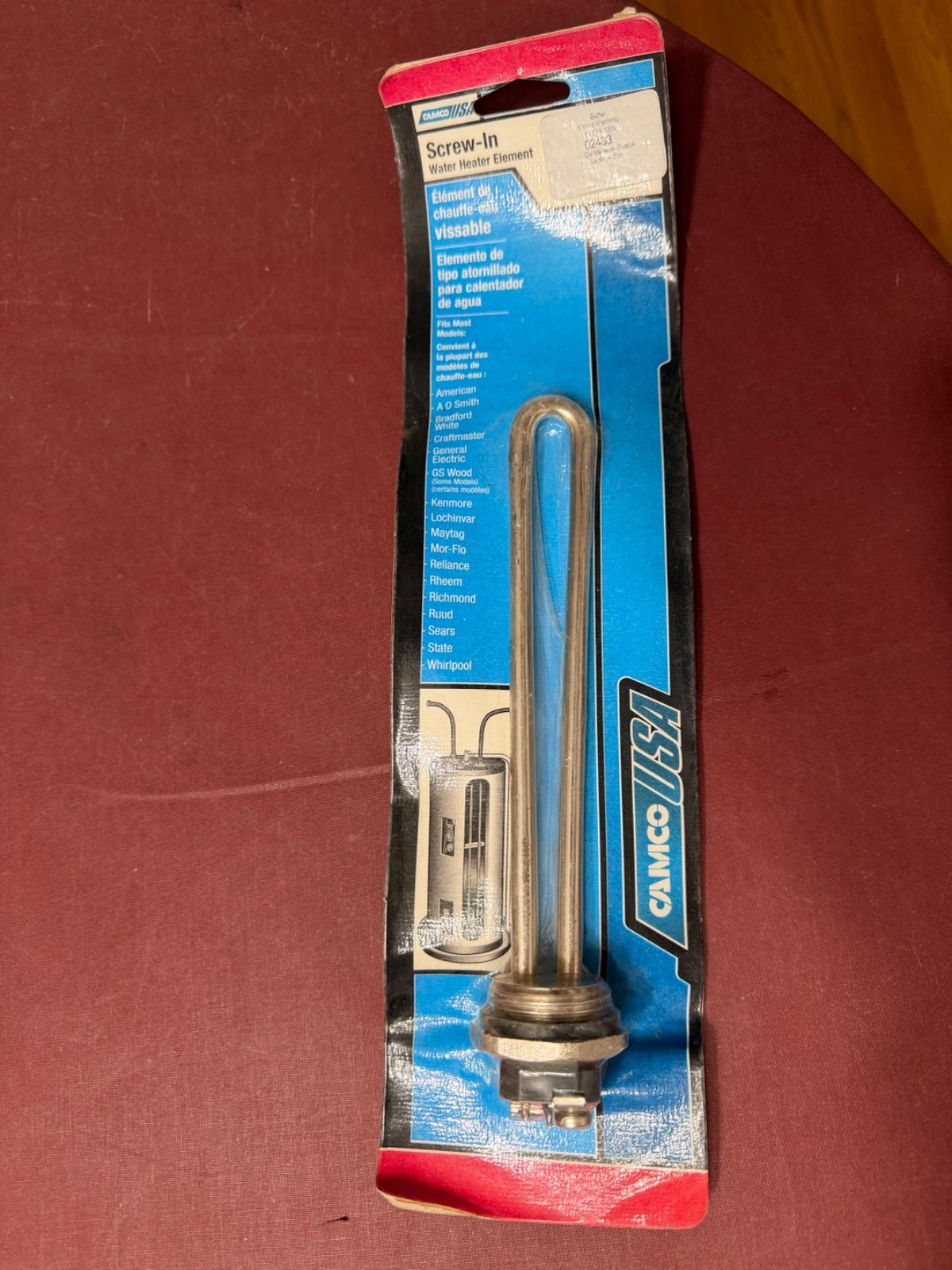 Camco 1500W 120V Water Heater Element | Screw-In Type | Low Watt Density (02463)