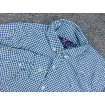 Vineyard Vines Shirt Mens Large Blue Gingham Preppy Coastal Button Down