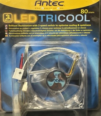 Antec TriCool B-LED 80mm Blue LED 3-Speed PC Case Fan 75020 NIB Sealed & Free  