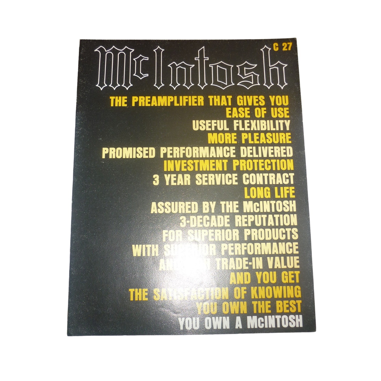 Vintage McIntosh C27 Stereo Preamplifier Original Sales Brochure Spec Sheet