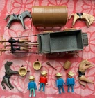 Vintage Playmobil Large Lot WESTERN Cowboy Horses, Covered Wagon Accessories