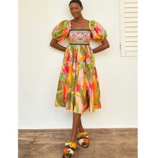 Farm Rio Pink Garden Embroidered Dress Size S pink green C8