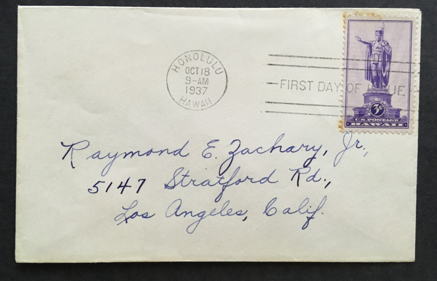 FIRST DAY OF ISSUE HONOLULU HAWAII OCT 18 1937 FDC