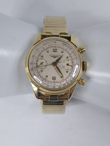 Rare Longines 5965 14K Gold 585 1950 Flyback Chronograph Mechanical Watch