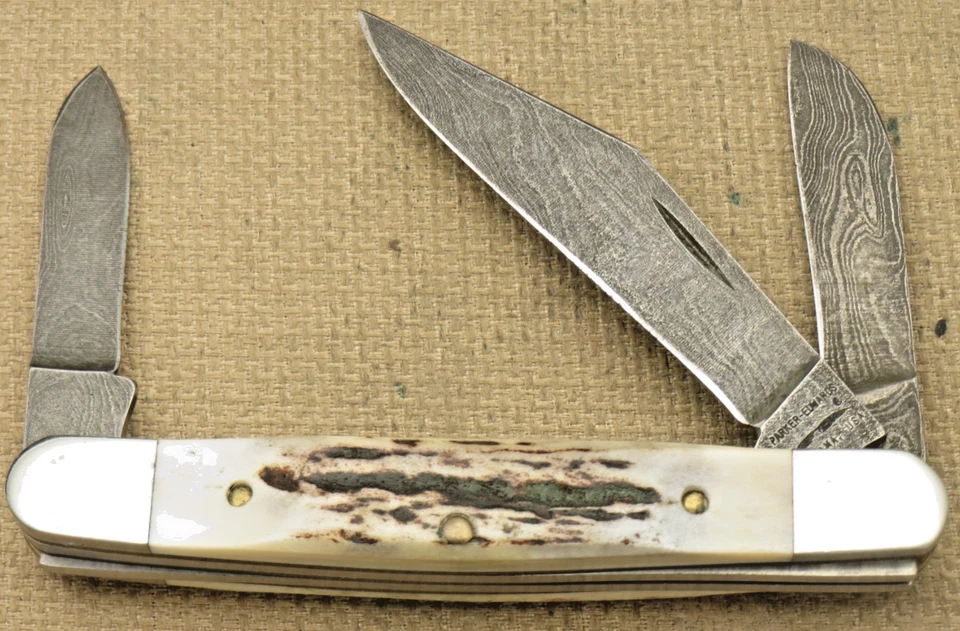 Винтажный PARKER EDWARDS США Stockman нож - Дамаск лезвия - изящный олень ручки - Изображение 2 из 4