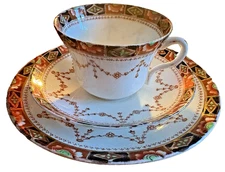 Vtg Antique Sevres Tea Cup Saucer & Plate Set English China G.P. Black Orange