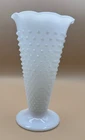 Vintage Anchor Hocking White Milk Glass Hobnail Trumpet Vase 9.25" Ruffled Edge