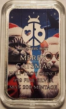 1/2 oz .999 Silver Bar Christmas Cat Design Limited Mintage 200