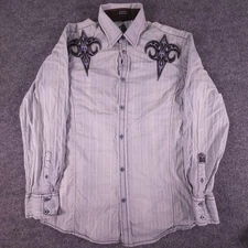 Roar Mens Blue Striped Button Shirt Size M Strength Refined Stitch Embroidered