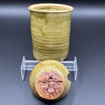 MSC Studio Pottery Stoneware Honey Pot Jar with Lid - Signed - Impressed Bee