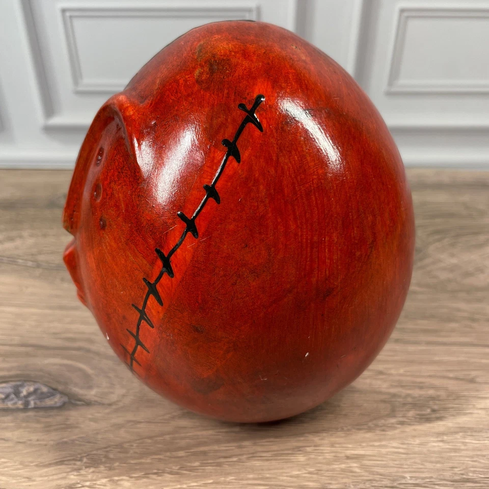 Unique Art Face Egg Shape Sculpture Red Gold Textured Figurine Home Decor Accent - Image 4 of 4