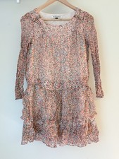 Orange white blue dotted 100% silk mini dress blouse UK8-10