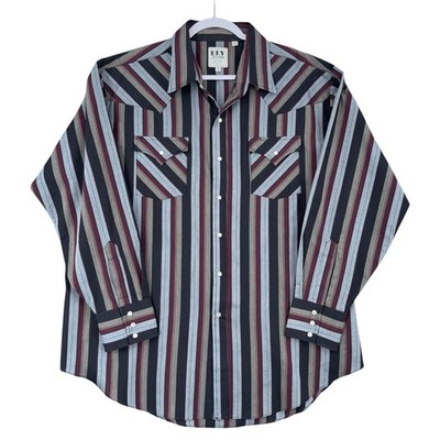 ELY CATTLEMAN Men's XXL Western Pearl Snap Long Sleeve Shirt Striped Multicolor