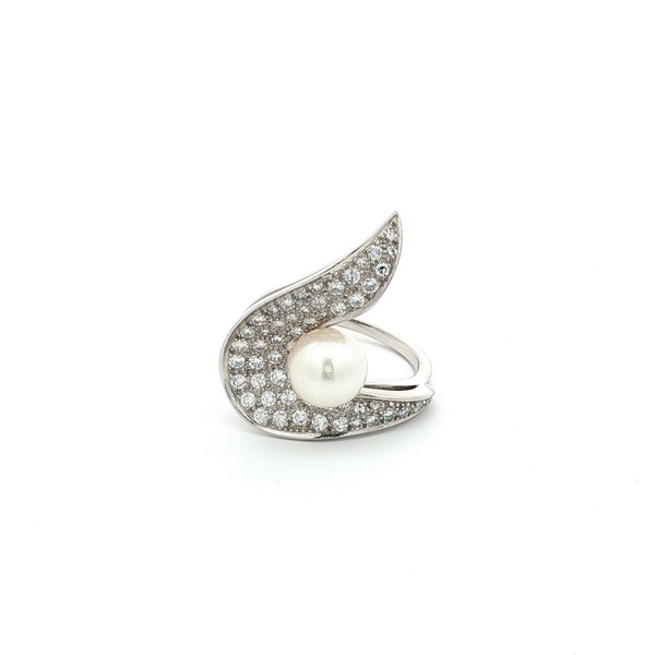 DIAMANTRING MIT EINER PERLE IN WEISSGOLD 750