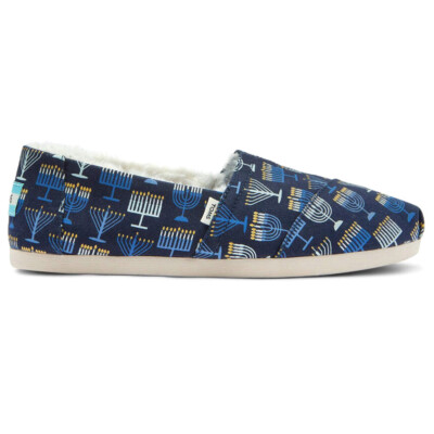 TOMS Alpargata Cozy Menorah Graphic Slip On  Womens Blue Flats Casual 10017547T