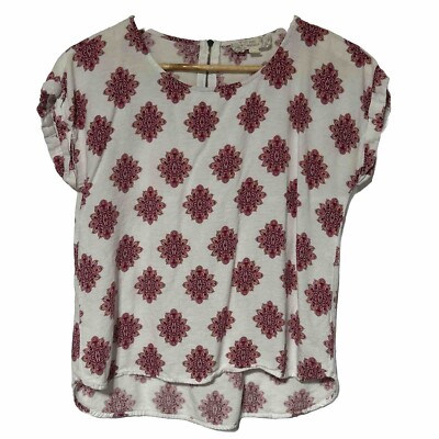 Pink Republic Mandala Print Top Womens Medium White Red Zipper Back Cap Sleeve