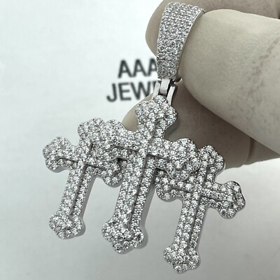 925 Solid Sterling Silver Cubic Zirconia Triple Cross Pendant | eBay