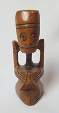 Estatuilla taína Zemi vintage tallada caribeña Lignum Vitae Guayacán madera años 50