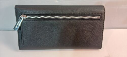 Michael Kors Jet Set Viaggio Viaggio Tri-Fold Portafoglio Pelle Polso Nero Nuovo - Foto 2 di 9