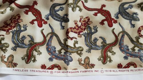 Geckos on Beige Quilt Fabric Red Blue Gold BTY Timeless Treasures F3148 - Picture 4 of 5