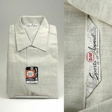 M 1950s Mens NOS Sanforized Heathered Gray Fleck Long Sleeve Loop Collar Shirt