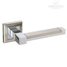 Square Internal Chrome Door Handles Set on Rose - Duo Polished & Satin Chrome