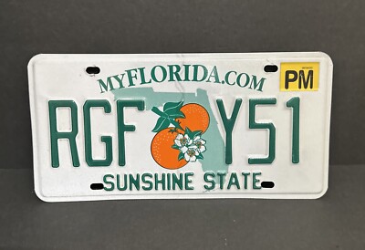 FLORIDA PERMANENT LICENSE PLATE RGF 🍊 Y51 — SUNSHINE STATE | eBay