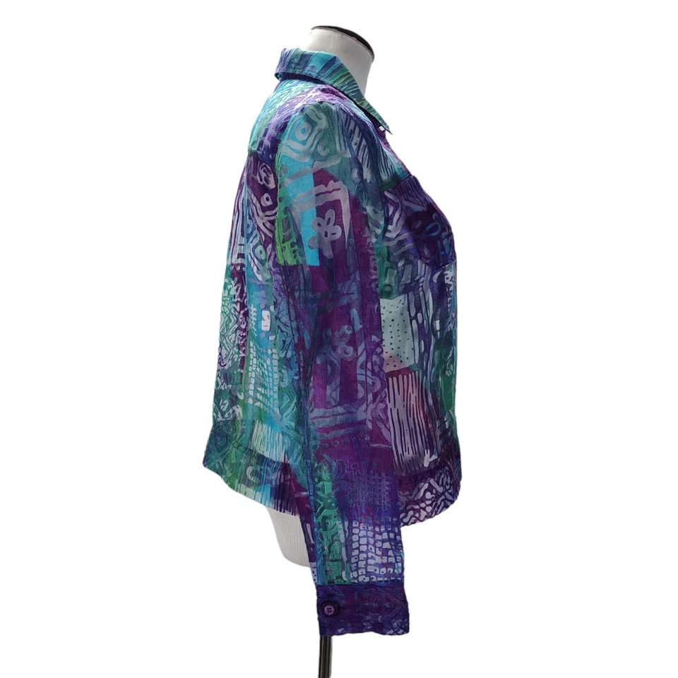 Años 90 Erin London Puro Burnout Abotonado Talla S/M Estampado Tribal Tono Joya Foto 2 de 4