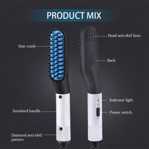 Beard Hair Straightener Quick Heated Electric Brush Straightening Comb Style - Picture 9 of 9