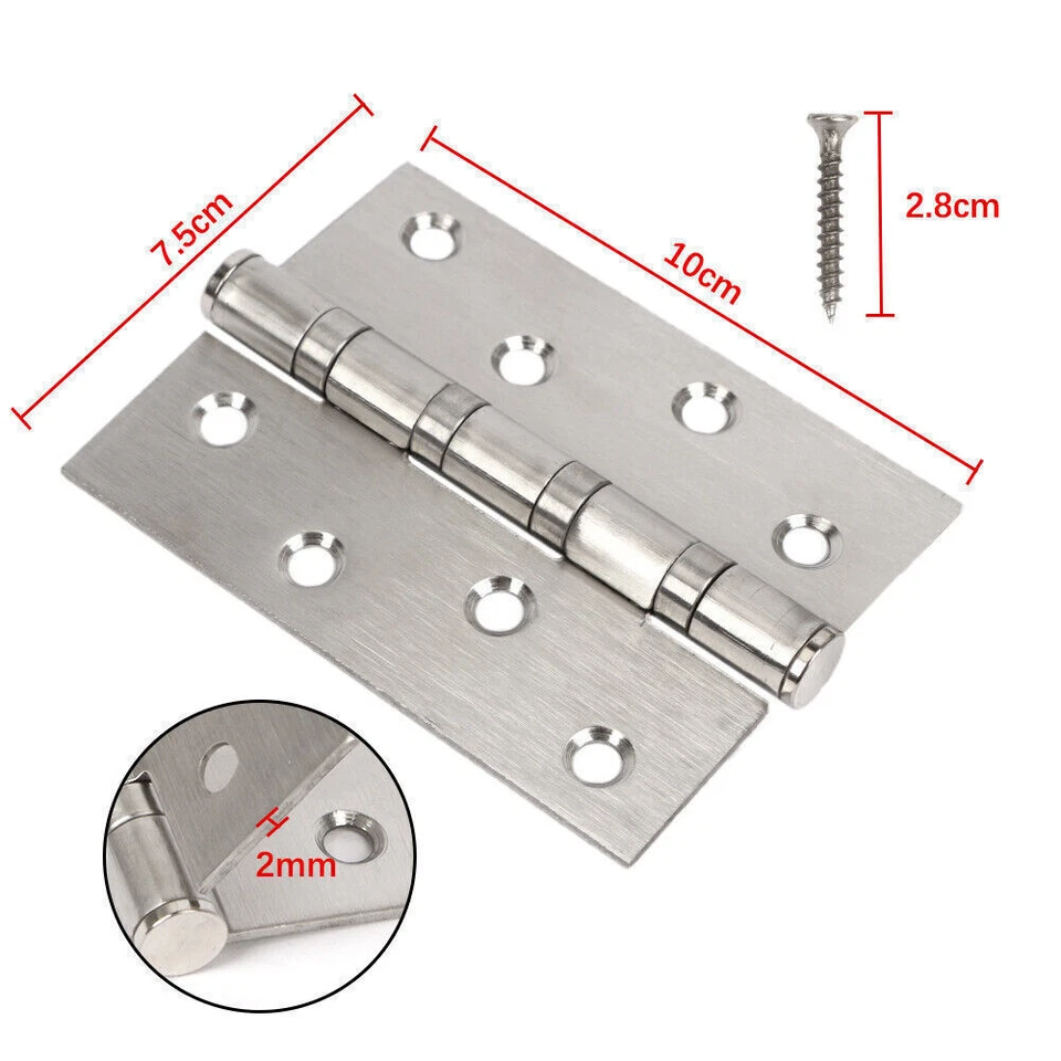 10X STAINLESS STEEL Door Hinges Butt Hinges 304 grade 100*75mm HEAVY DUTY - image 3 of 4