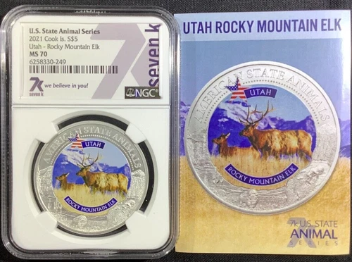 2021 Cook Islands U.S. State Animal Series Utah Rocky Moutain Elk NGC MS70