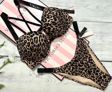 Victoria's Secret Swim Black Shine Strap Bombshell Top Brazilian Set Leopard