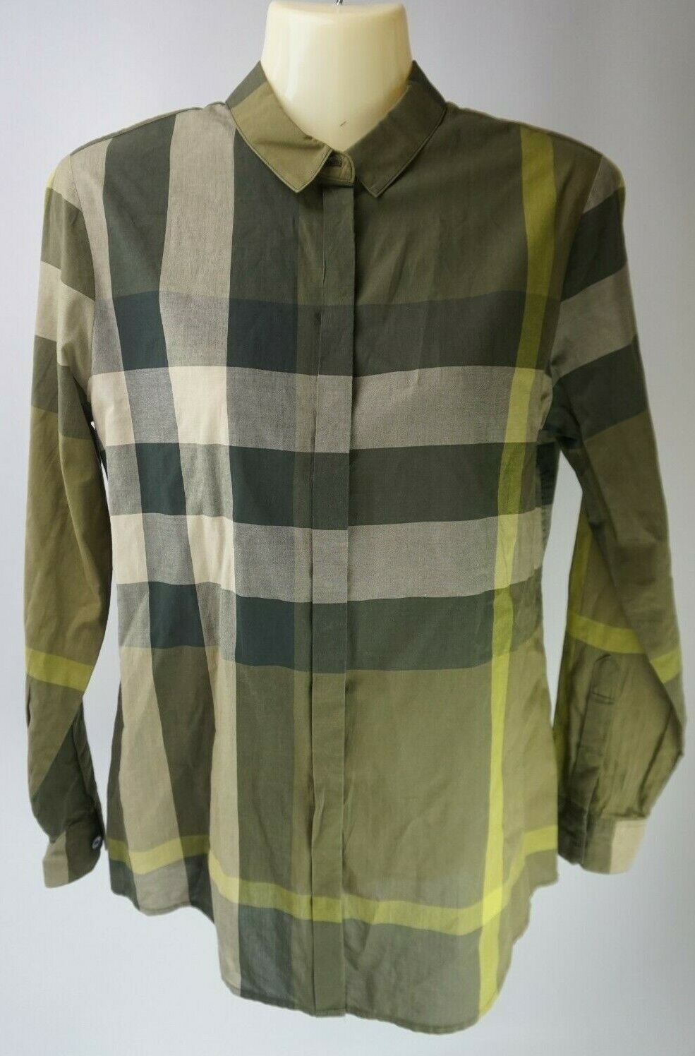 Burberry Brit Nova Check Women's Shirt Cotton Green Size XS Extra Small  3993137