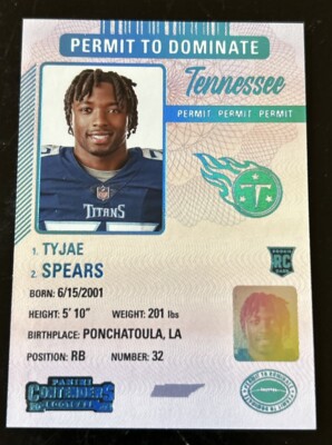 Tyjae Spears Permit To Dominate CASE HIT SSP Panini Contenders Football 