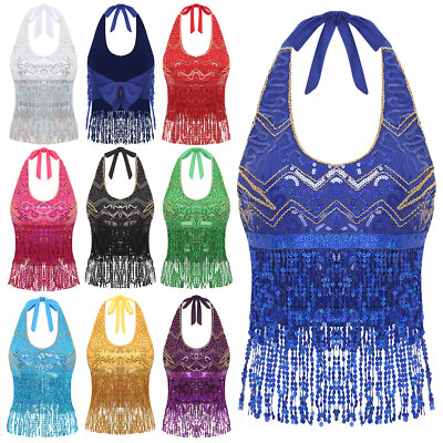 DE Damen Belly Dance Bauchtanz Kostüm Oberteil Top Fancy Ärmellos Top Costumes